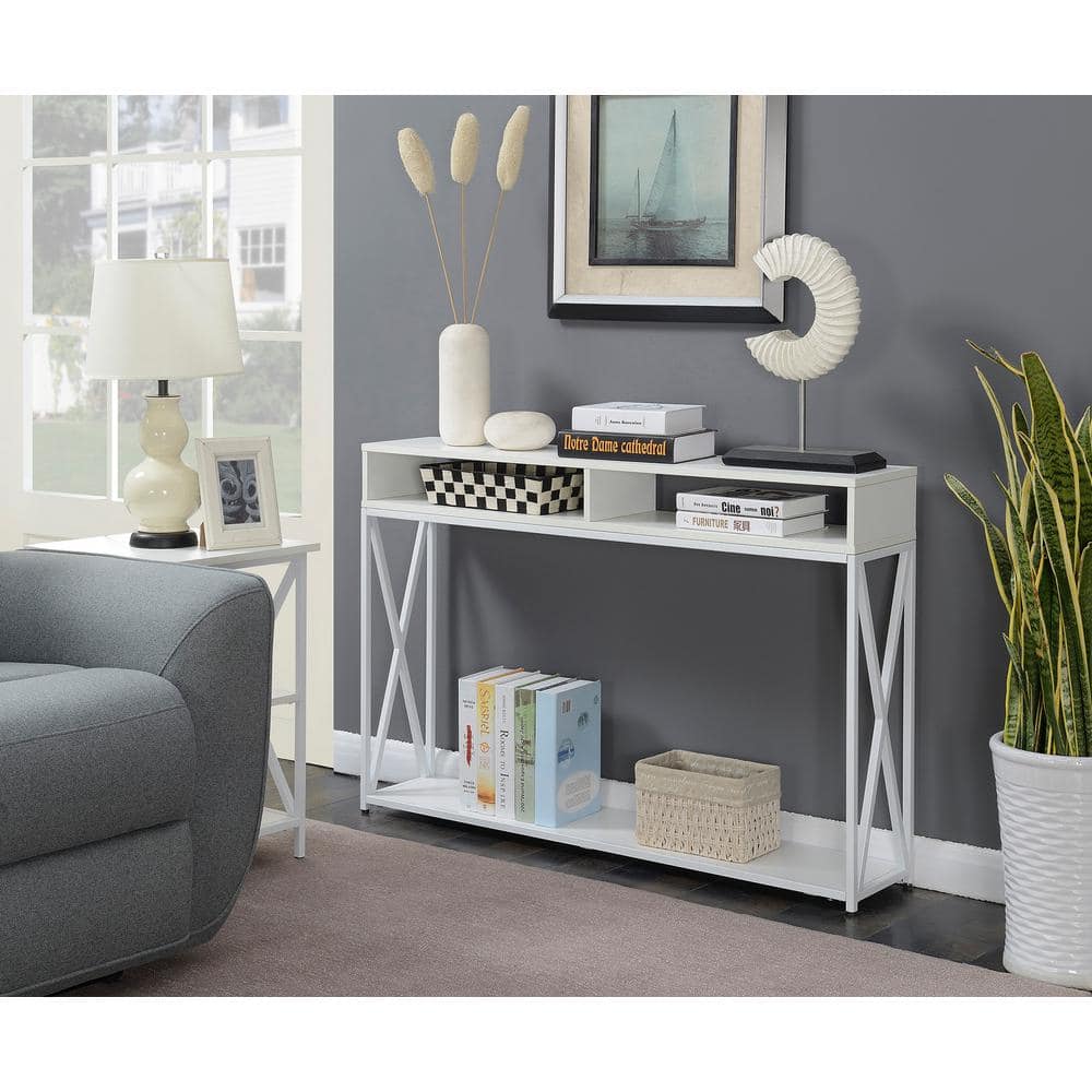 Tucson Deluxe 2-Tier White Metal & Wood Console Table with Storage