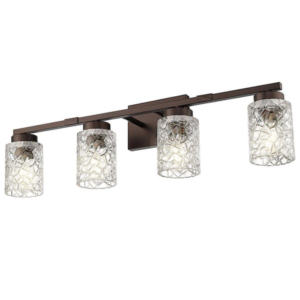 31 in. 4-Light Oil-Rubbed Bronze Vanity Light with Clear Glass Geometric Shade Light Fixture