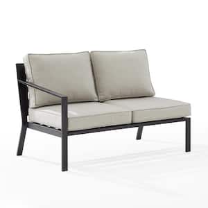 Clark Matte Black Outdoor Metal Left Arm Sectional Loveseat with Taupe Cushions