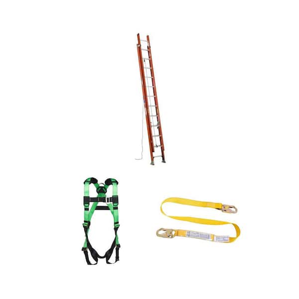 24 ft. Fiberglass Extension Ladder (300 lb. Load), Safety Harness (D-Ring) and 6 ft. Lanyard Combo