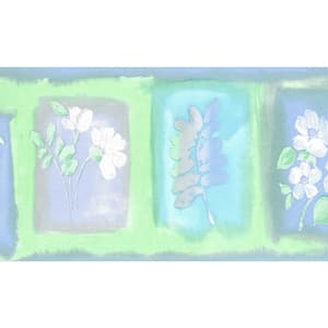 Falkirk Brin Flowers In Squares Purple, Green, Blue, White Wallpaper Border