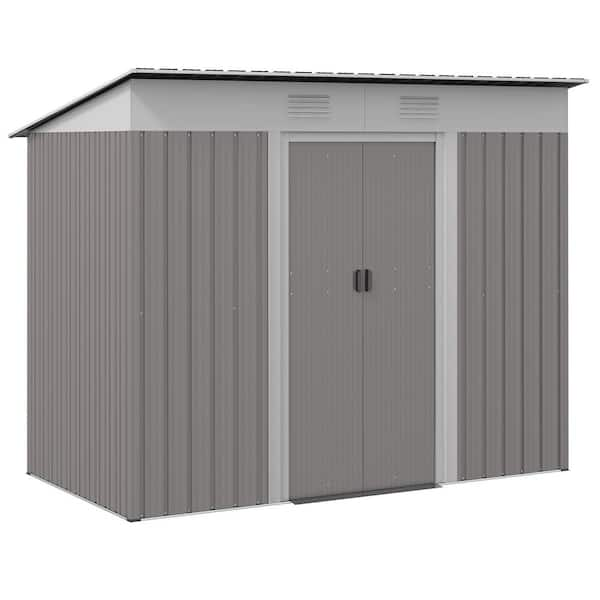 Outsunny 4 ft. x7 ft. Metal Backyard Tool Storage Shed with Dual ...