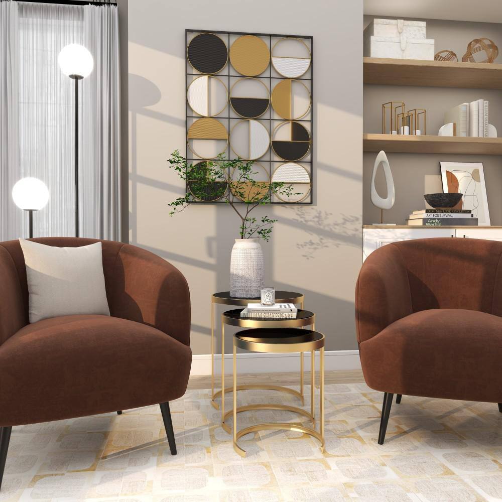 Elegant Gold Metal and Mirrored Glass Round Nesting Tables, Set of 3