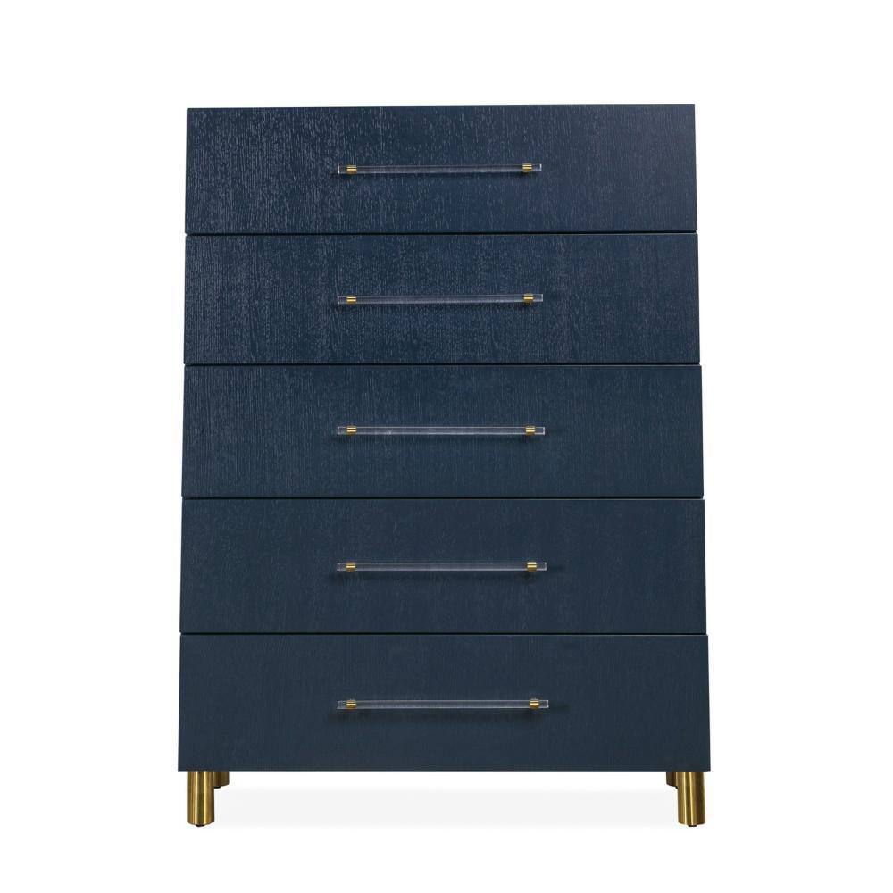 Blue, Brass 5 Drawers 38 in. Dresser with Without Mirror