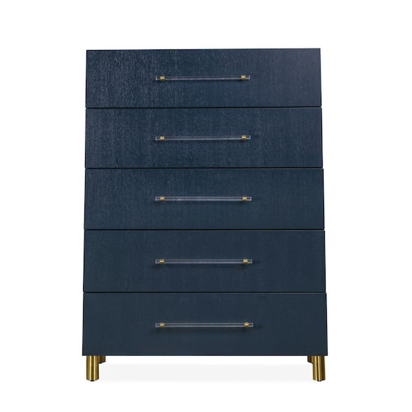 Blue and Brass 5-Drawers 38 in. Dresser Without Mirror