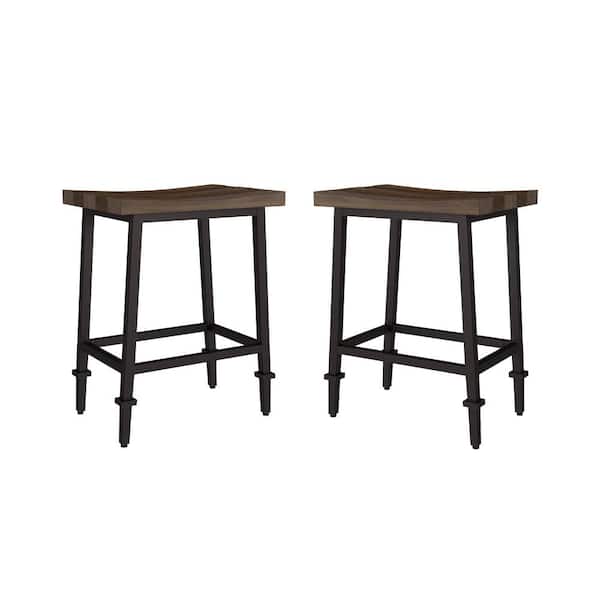 Hillsdale Furniture Trevino 24.75 in. Brown Pine Backless Metal Counter Stool with Wood Seat, (Set of 2)