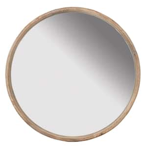 27.5 in. W x 27.5 in. H Brown Round Wood Modern Wall Mounted Mirror