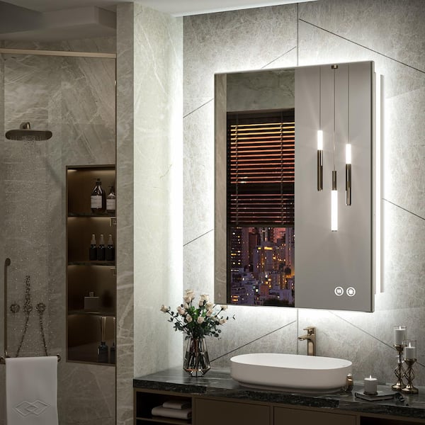 24 in. W x 36 in. H Rectangular Frameless LED Light Anti-Fog Wall Bathroom Vanity Mirror with Backlit