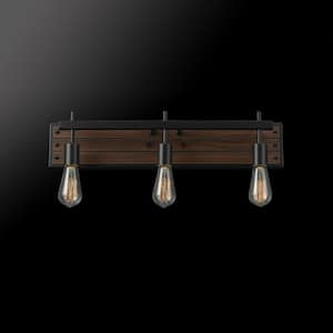 Mackay 24 in. 3-Light Faux Wood Vanity Light with Matte Black Accent