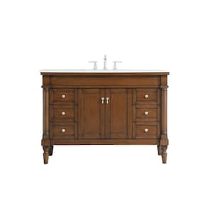 Simply Living 48 in. W x 21.5 in. D x 35 in. H Bath Vanity in Walnut with Ivory White Engineered Marble