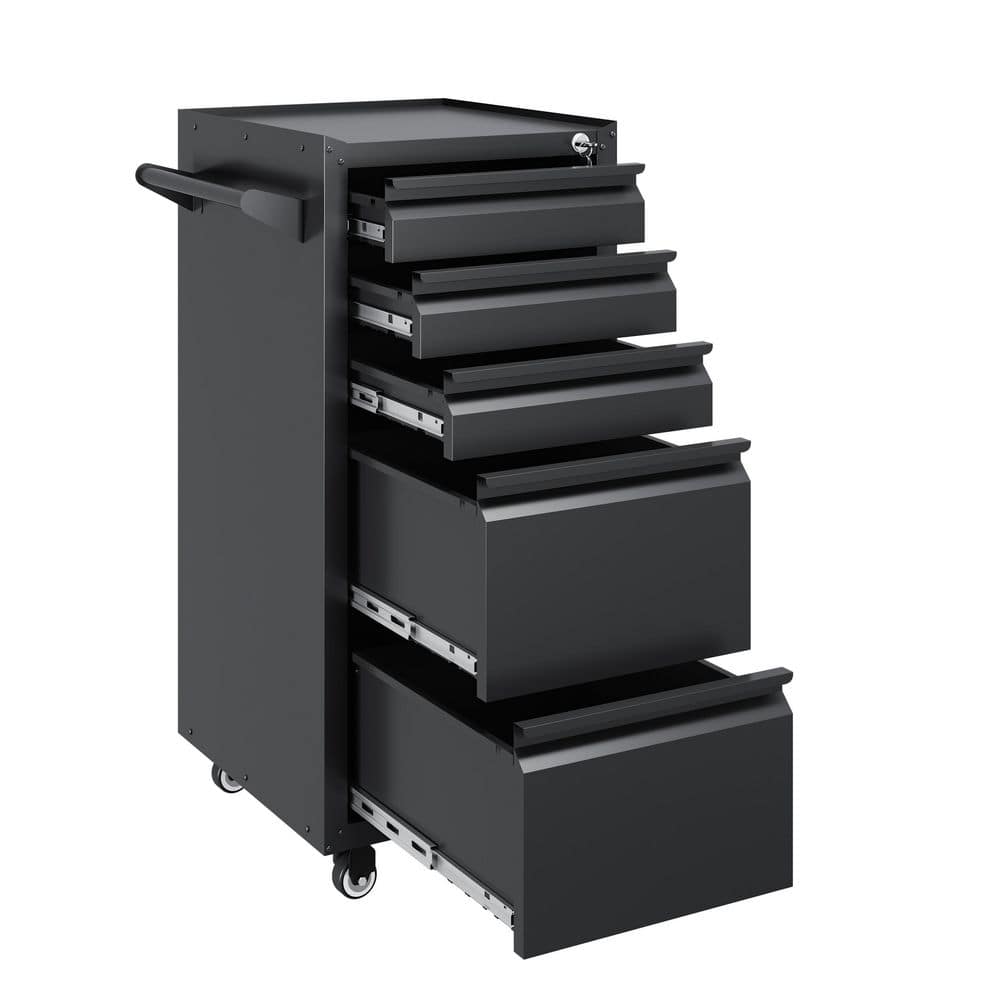 15.7 in. W x 35.4 in. H x 17.71 in. D 5-Drawer Rolling Tool Cart, Lockable Mobile Metal Freestanding Cabinet in Black price history on PriceWatchPro
