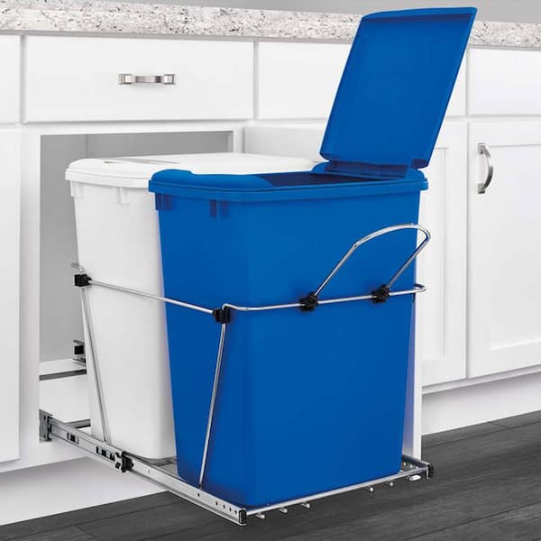 Rev-A-Shelf Blue/White Double Pull Out Trash Can 35 qt. for 