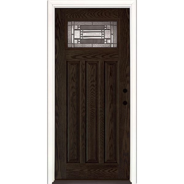 Feather River Doors 37.5 in. x 81.625 in. Preston Patina Craftsman Lite Stained Walnut Oak Left-Hand Inswing Fiberglass Prehung Front Door