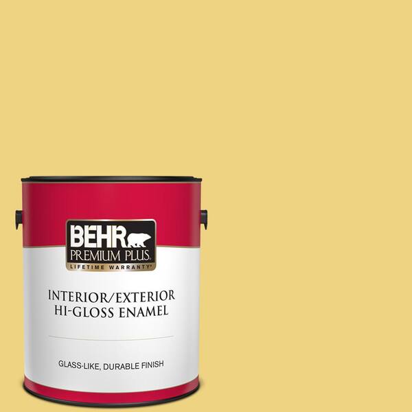 BEHR PREMIUM PLUS 1 gal. #380D-4 Feather Gold Hi-Gloss Enamel Interior/Exterior Paint