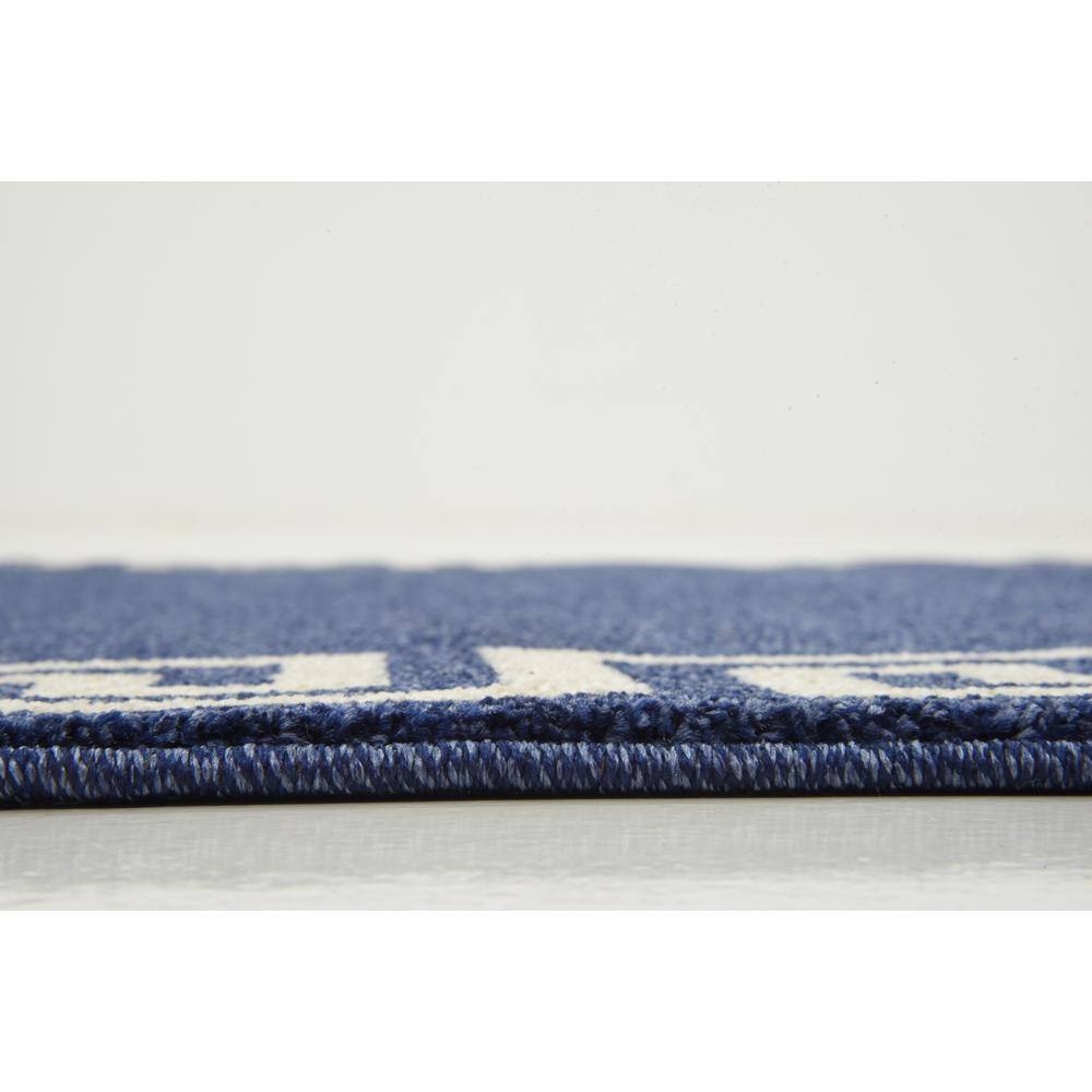 Navy Blue Geometric Border Rectangular Synthetic Rug