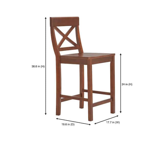 24 in. Cedarville Walnut Brown Wood Counter Stools with Cross Back (Set of 2)