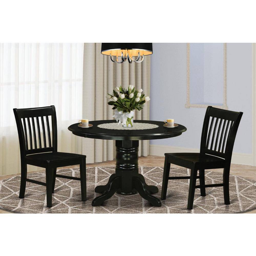 3-Piece Black Finish Solid Wood Top - Dining Room Set - Seats 4