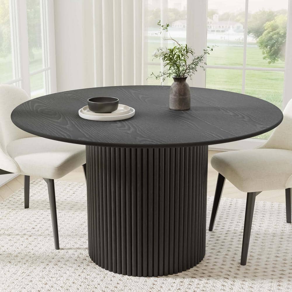 Lirago Cylindrical Black Colored Wood 52 in. Column Base Raw