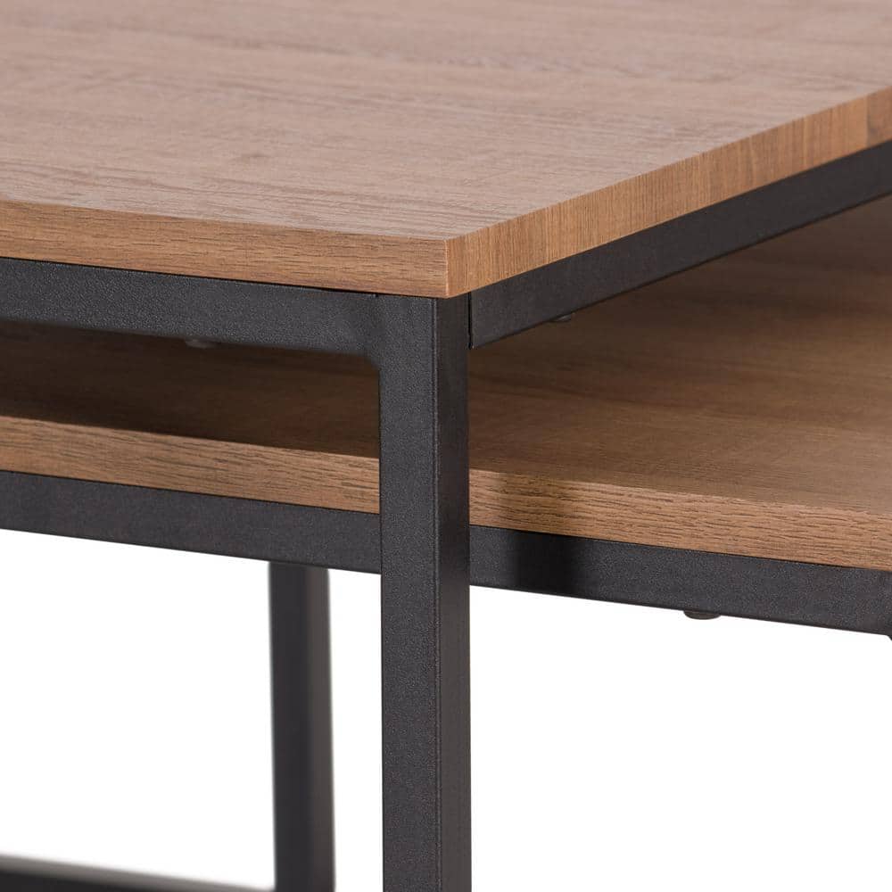 Fort Worth Brown Wood and Black Metal Square Nesting Coffee Tables