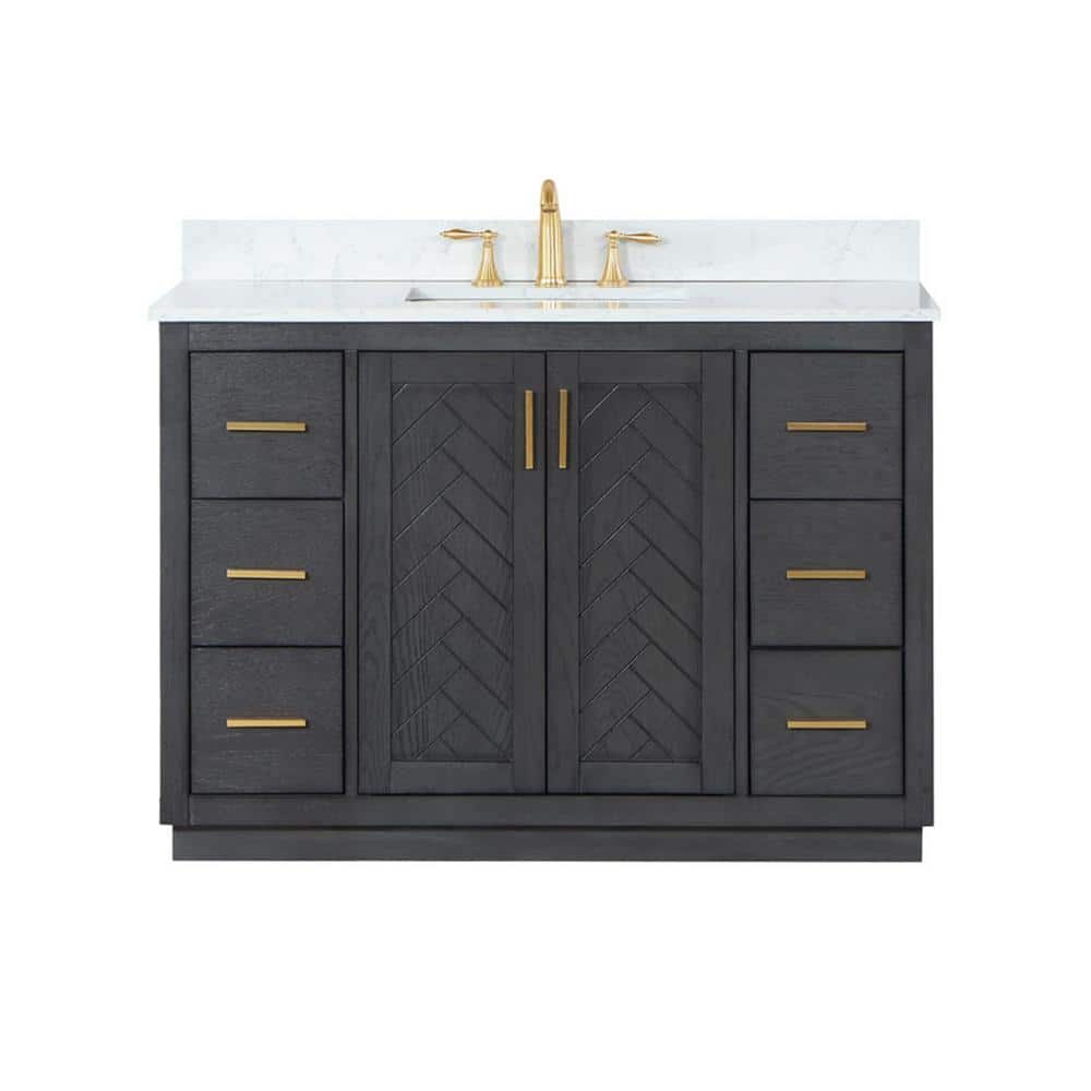 Gazsi 48" Brown Oak Bathroom Vanity with White Stone Countertop