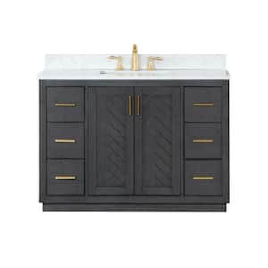 Gazsi 48 in. W x 22 in. D x 34 in. H Bath Vanity in Brown Oak with Grain White Composite Stone Top