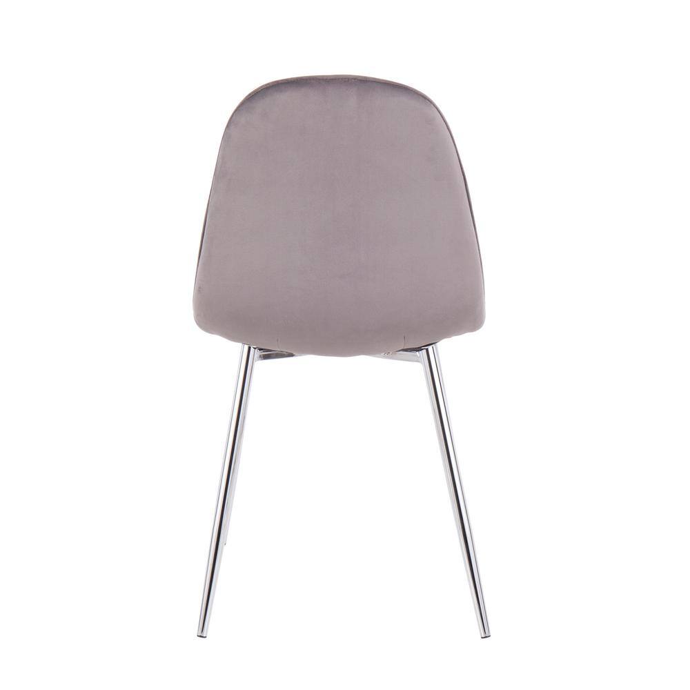 Set of 2 Stone Chrome High-Back Grey Velvet Side Chairs