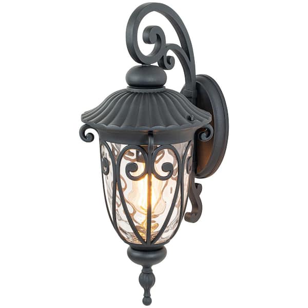 C Cattleya 1-Light Matte Black Aluminum Outdoor Hardwired Wall Lantern Sconce with Clear Water Glass