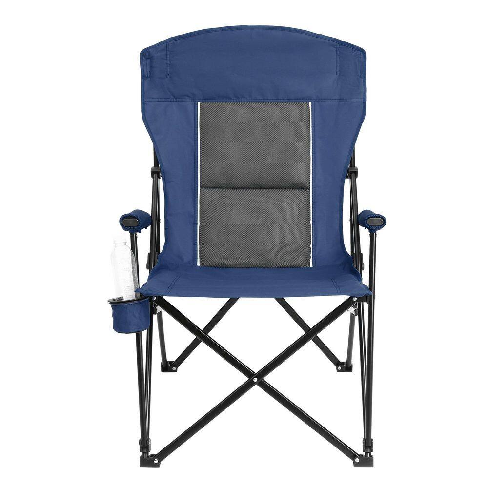 VAMOP Navy Blue Steel Folding Lawn Chair with High Back and Cup