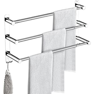 Stretchable 17-31 Inches 3-Tier Bath Towel Bar Bathroom Towel Rack Hooks Kitchen Hand Towel Holder Dish Cloths Hanger