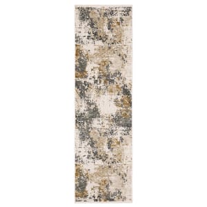 Haven Beige/Gray 2 ft. x 8 ft. Abstract Transcendent Polyester Fringed Indoor Runner Area Rug