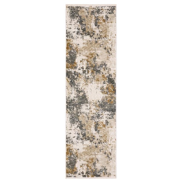 AVERLEY HOME Haven Beige/Gray 2 ft. x 8 ft. Abstract Transcendent Polyester Fringed Indoor Runner Area Rug
