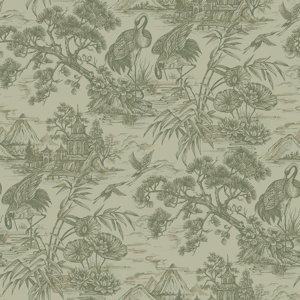 HOLDEN Natori Crane Sage Green Non-Pasted Non-Woven Wallpaper (Covers ...