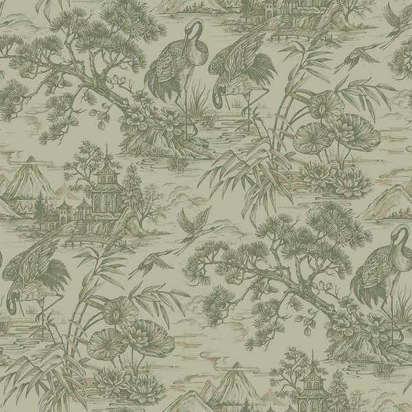 HOLDEN Natori Crane Sage Green Non-Pasted Non-Woven Wallpaper (Covers 56 Sq. Ft.)