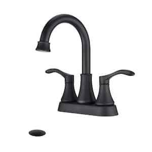 4 in. Centerset 2-Handle High Arc Bathroom Faucet with Drain Kit Included in Matte Black