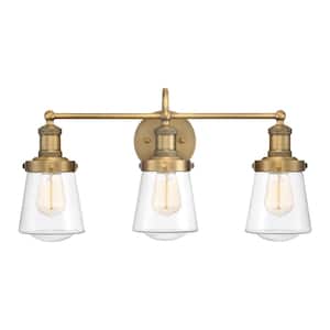 Taylor 22.75 in. 3-Light Old Satin Bronze Modern Industrial Vanity with Clear Glass Shades