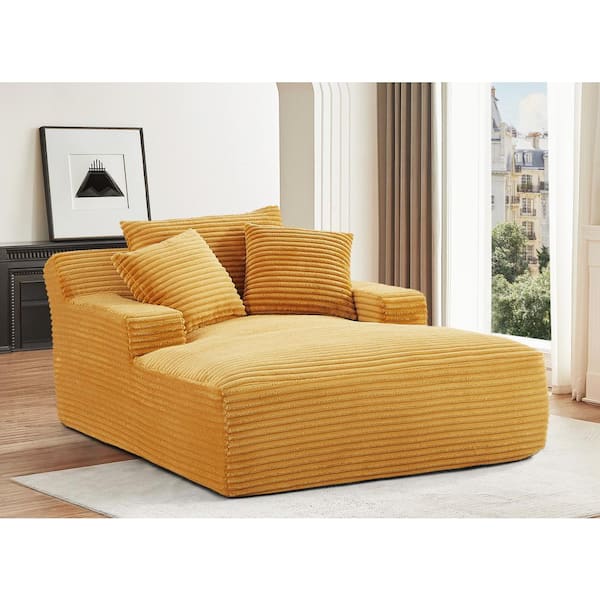 Crafted 48 in. Wide Straight Arm Corduroy Modern Foam Rectangle Sofa in. Yellow