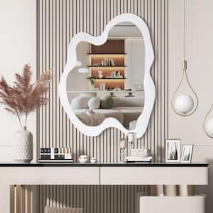 28 in. W x 36 in. H Irregular White Wood Framed Wall Mirror Wavy Asymmetrical Mirror