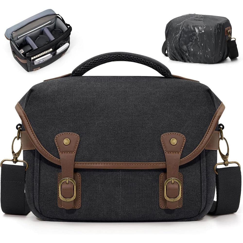 Canvas Camera Sling Bag DSLR SLR Mirrorless Compact Cross-body Case with Rain Cover Black price history on PriceWatchPro