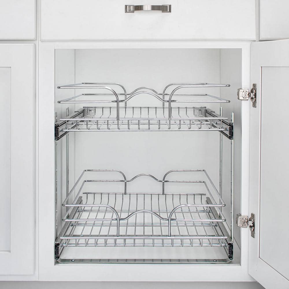 Chrome 2-Tier Wire Basket Pull-Out Shelf Organizer