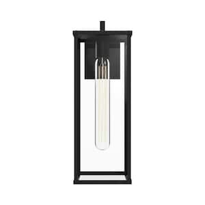 Brentwood 17 in. 1-Light 60-Watt Clear Glass/Textured Black Outdoor Hardwired Wall Sconce