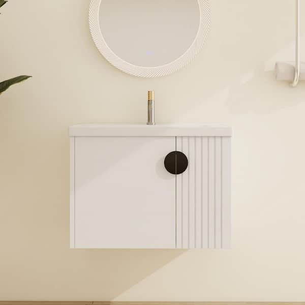 ARTCHIRLY 27.8 in. W x 18.5 in. D x 20.7 in. H Wall-Mounted Bath Vanity in White with White Ceramic Vanity Top