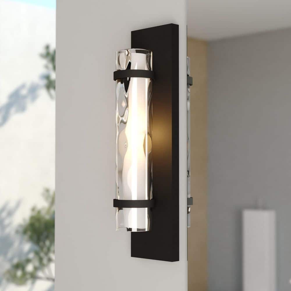 Vilo 4.5 in. W 1-Light Matte Black Vanity Light Contemporary Wall Sconce White Frosted Cylinder Wave Glass price history on PriceWatchPro