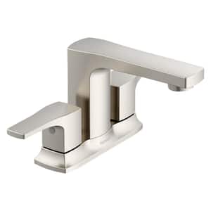 Tribune 4 in. Centerset Double Handle Bathroom Faucet with Metal Touch Down Drain in Brushed Nickel