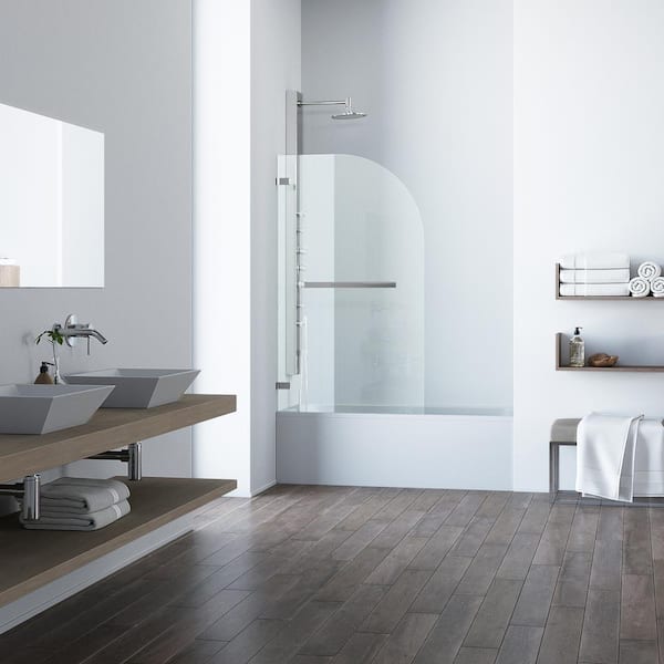 VIGO Orion 34 in. W x 58 in. H Pivot Frameless Tub Door in