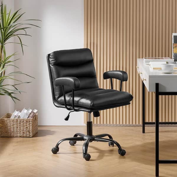 JAYDEN CREATION Augustus Modern Faux Leather Ergonomic Swivel Office Chair in Black with Height Adjustment