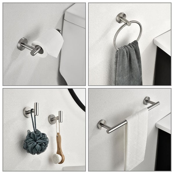 Bathroom Towel Ring Rail Rack Wall Mount Nickel Stainless Steel Set Accessories 