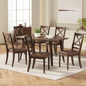 Neros 7-Piece Rectangular Brown Wood Top Dining Set