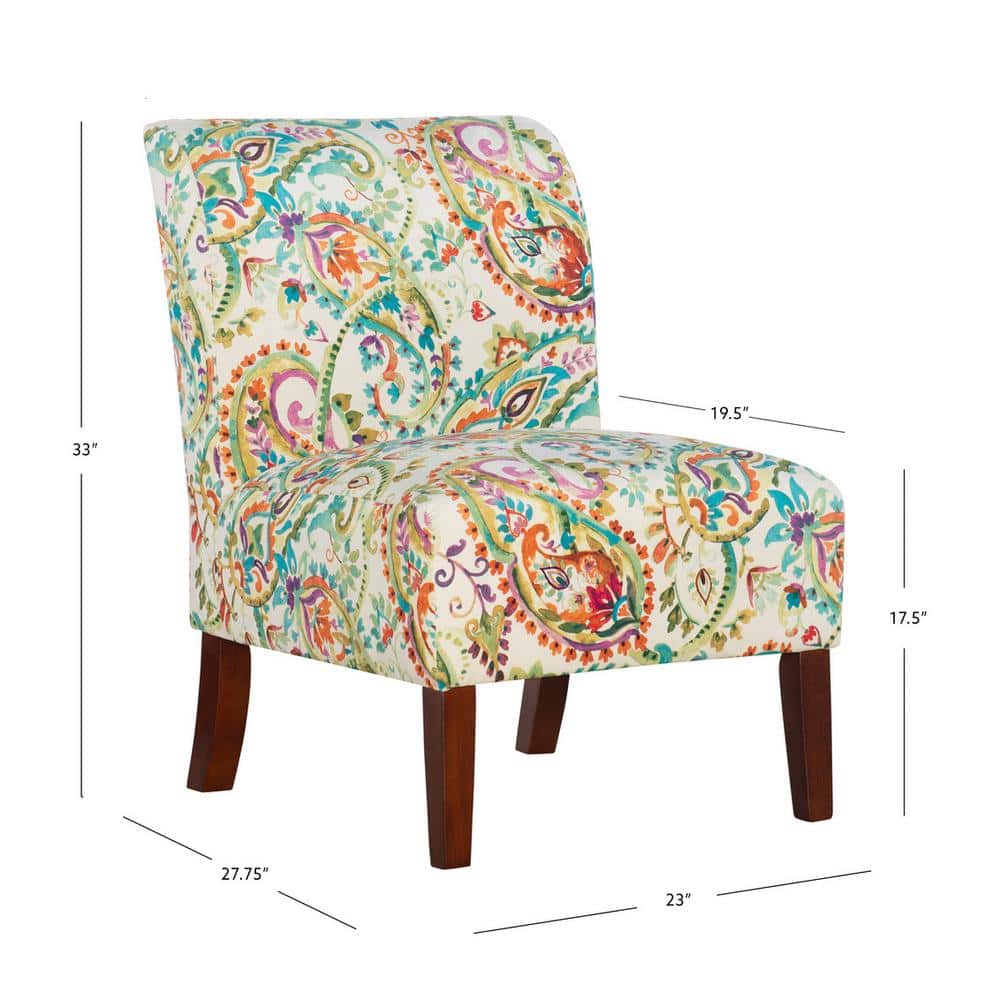 Julie Red and Blue Floral Slipper Accent Chair with Walnut Legs