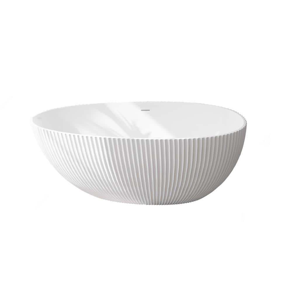 67 in. Solid Surface Oval Freestanding Non-Whirlpool Soaking Bathtub with Fluted Exterior in Matte White price history on PriceWatchPro