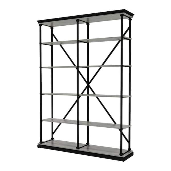 Blue River 58 in. W x 84.25 in. H Antique Gray and Black 5-Shelf Standard Bookcase